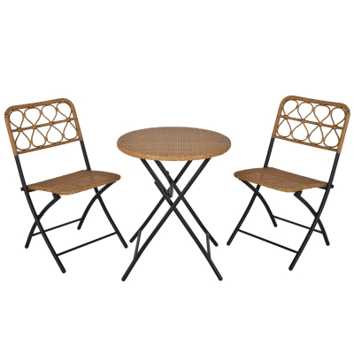 Outsunny 3 PCS Rattan Bistro Set, Folding Chairs & Table, Natural