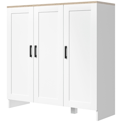 HOMCOM Modern Sideboard Buffet Cabinet, Modern Kitchen Storage Cabinet with 3 Doors Adjustable Shelves, for Dining Room, White