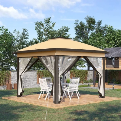 Outsunny 11' Pop Up Canopy Tent with Netting, Outdoor Shelter, Beige