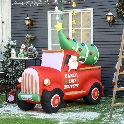 HOMCOM 6ft Christmas Inflatable Santa Claus Driving A Truck with LED Lights, Blow-Up Outdoor LED Yard Display for Lawn, Garden, Party