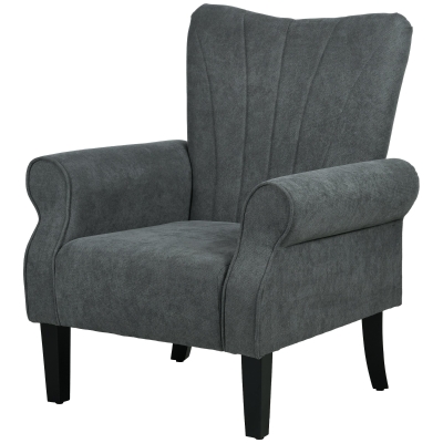 HOMCOM Modern Fabric Accent Chair with Wood Legs, Dark Gray