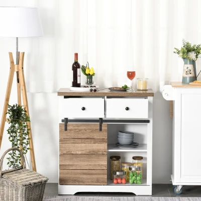 HOMCOM Farmhouse Coffee Bar Cabinet, White with Wine Racks