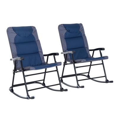 Outsunny 2-Piece Outdoor Patio Set, Folding Rocking Chairs, Navy Blue
