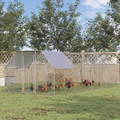 PawHut Large Chicken Coop, 9.2' x 24.9' Metal Run, Outdoor