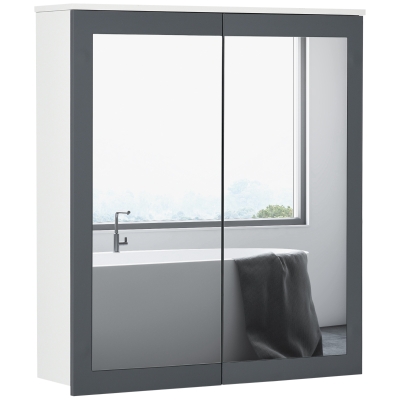 kleankin Bathroom Mirror Cabinet, Wall Mounted Medicine Cabinet with Mirror, Double Doors and Adjustable Shelves, White