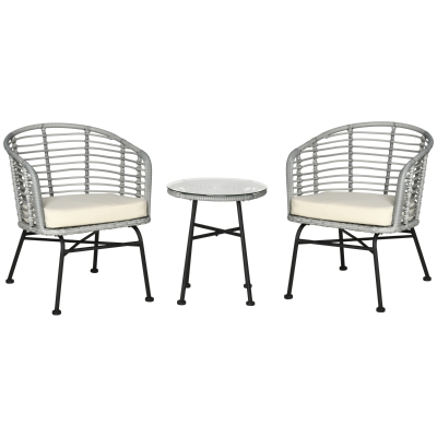 Outsunny 3-Piece Wicker Bistro Set, Cream White Patio Furniture