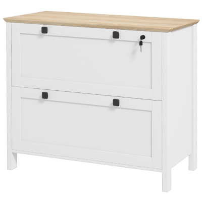 HOMCOM 2 Drawer File Cabinet, Lockable Filing Cabinet with Adjustable Hanging Bar for Letter, A4 and Legal Size, White