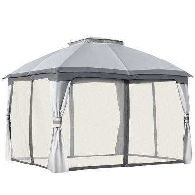 Outsunny 10' x 12' Outdoor Gazebo, Gray Canopy with Mesh Walls