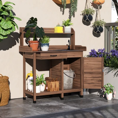 Potting Bench Table 44.5" L x 18.7" W x 50.2" H Brown