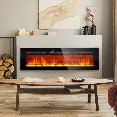 HOMCOM 60" Wall-Mounted Electric Fireplace Heater with Remote