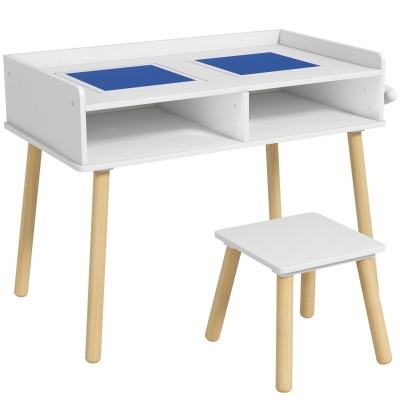 Qaba 3 in 1 Kids Table and Chair Set for Playing, Drawing, Reading, Art, Craft, for Nursery, Playroom, Blue