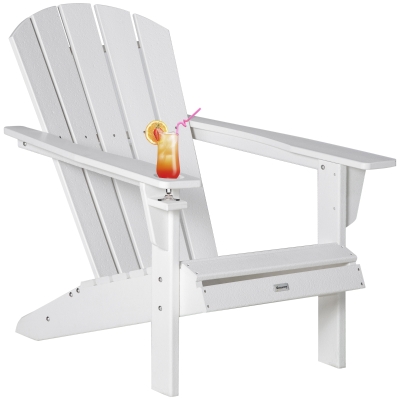 Outsunny Adirondack Chair with Cup Holder, All-Weather Patio Lounger, White