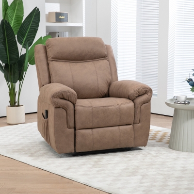 HOMCOM Manual Recliner Chair with Vibration Massage, Side Pockets, Microfibre Reclining Chair for Living Room, Brown