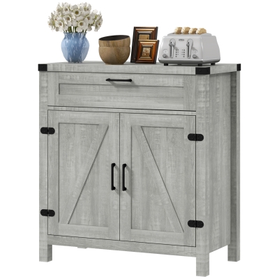 HOMCOM Modern Farmhouse Sideboard with Barn Doors & Drawer, Gray