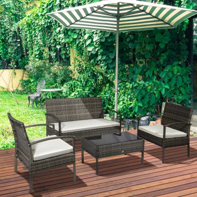 Outsunny 4-Piece Patio Furniture Set, Light Gray Wicker