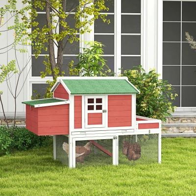 PawHut Wooden Chicken Coop with Run Area & Raised Garden Bed