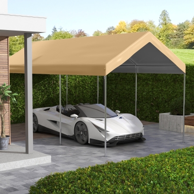 Outsunny 10 x 20ft Carport Replacement Canopy, UV Resistant Garage Car Cover with Ball Bungee Cords, Beige