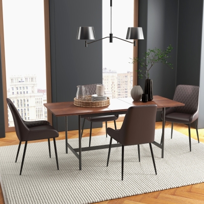 HOMCOM Upholstered Kitchen Chairs, Modern Dining Chairs Set of 4 with Diamond Tufting and Steel Legs for Dining Room, Brown