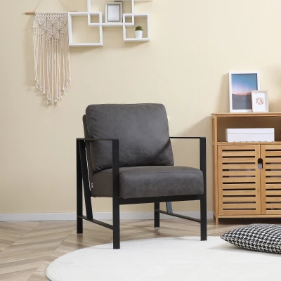 HOMCOM Industrial Accent Chair, Gray Faux Leather, Cushioned Seat