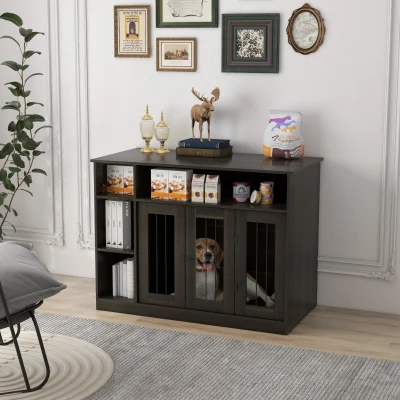 PawHut 47" Dog Crate Furniture with Storage, Brown