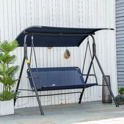 Outsunny 3-Person Outdoor Swing with Canopy, Steel Frame, Dark Blue