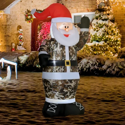 HOMCOM 8' Santa Claus Camouflage Inflatable Christmas Decor
