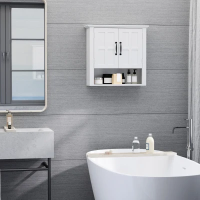 HOMCOM Wall Cabinet with 2 Doors & Adjustable Shelf, White