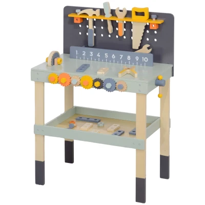 Qaba 49 Piece Kids Workbench Playset for Boys Girls 3-6 Years, Light Blue