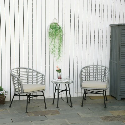 Outsunny 3-Piece Wicker Bistro Set, Cream White Patio Furniture