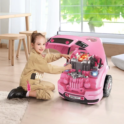 Qaba Kids Truck Engine Toy Set, Car Service Play Set, Pink