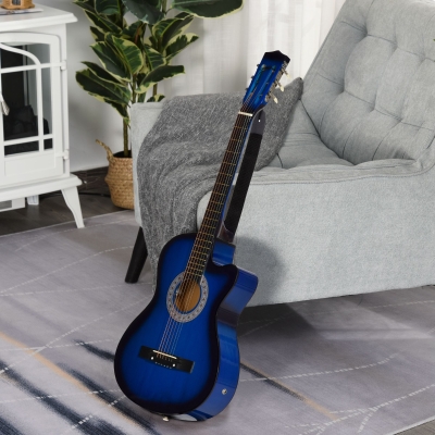Soozier 38 Inch Full Size Classical Acoustic Electric Guitar Premium Gloss Finish with Strings, Picks, Shoulder Strap and Case Bag, Blue