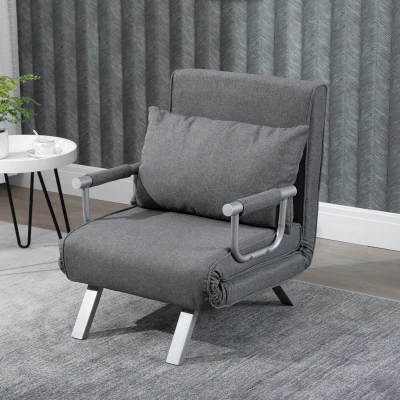 HOMCOM Folding 5-Position Sofa Bed Chair, Light Gray