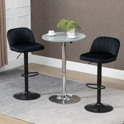 HOMCOM Set of 2 Velvet Swivel Bar Stools, Counter Height, Black