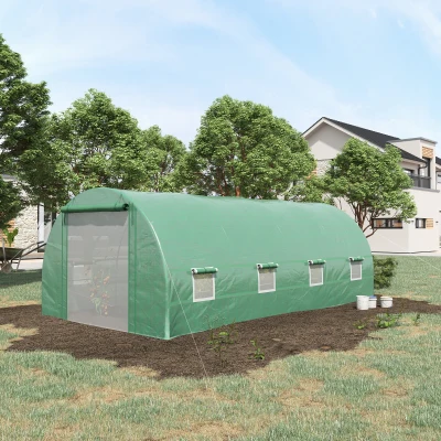 Outsunny 19' x 10' Walk-In Tunnel Greenhouse, Steel Frame, Green