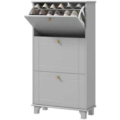 HOMCOM Narrow Shoe Storage with 3 Flip Drawers and Adjustable Shelves, Shoe Cabinet Organizer for 12 Pairs of Shoes, Grey