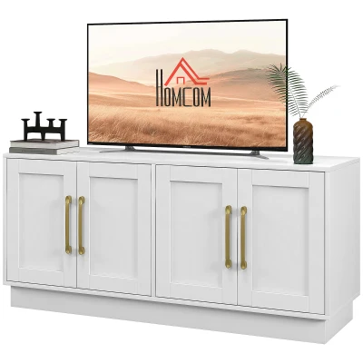 HOMCOM Modern TV Stand for up to 55" TV, TV Cabinet with 4 Soft Hinged Doors, 4 Cable Holes and 2 Adjustable Shelves, White