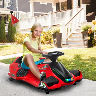 Aosom 12V Electric Drifting Go Kart, Red with Music & Lights
