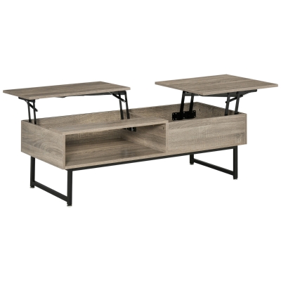 HOMCOM Modern Lift Top Coffee Table with Hidden Storage Compartment and Metal Frame, Convertible Console Tea Desk for Living Room, Grey