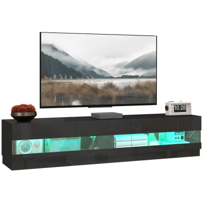 HOMCOM Lighted TV Stand for TVs up to 75", TV Cabinet with Storage for Living Room, High Gloss Black