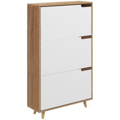 HOMCOM Slim Shoe Storage Cabinet with 3 Flip Drawers and Adjustable Shelves, Shoe Cabinet for 18-24 Pairs, White