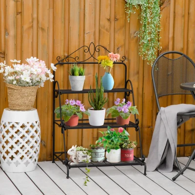 Outsunny 3-Tier Metal Plant Stand, Outdoor Flower Shelf