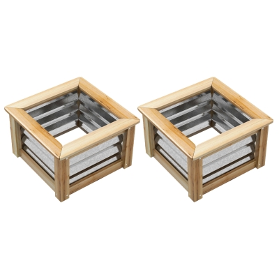Outsunny Raised Garden Beds Set of 2, Metal & Wood Planters