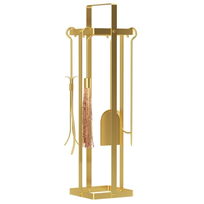 Fireplace Tools Set 7.9" W x 7.9" D x 31.5" H Gold