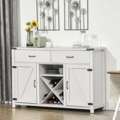 HOMCOM Farmhouse Coffee Bar Cabinet, Distressed White