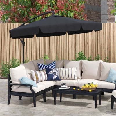 Outsunny 11 FT Cantilever Patio Umbrella Offset Parasol with Cross Base and 8 Ribs for Garden, Black