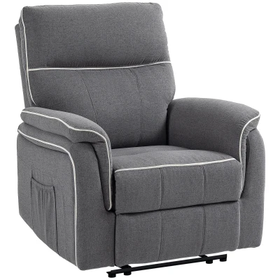 HOMCOM Fabric Reclining Chair, Manual Recliner Chair for Living Room with Footrest, 2 Side Pockets, Steel Frame, Dark Grey
