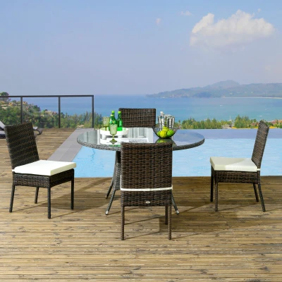 Outsunny 4 Rattan Outdoor Dining Chairs with Cushions, White