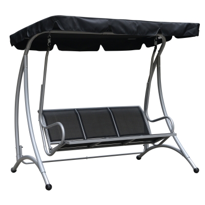 Outsunny 3-Seat Outdoor Swing Chair, Adjustable Canopy, Black