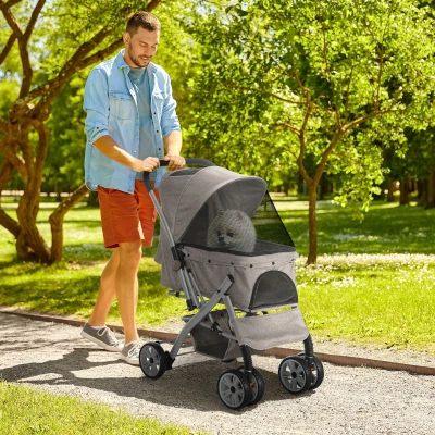 PawHut Dog Stroller for Small Pets, 4 Wheels, Adjustable Canopy