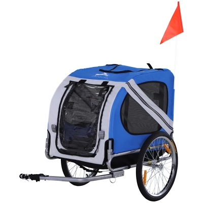 Aosom Dog Bike Trailer, Large Wheels, Light Blue/White